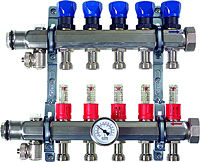 Steel Manifold with Shutoff, Balancing, and Flow Meters