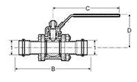 ProPress 304 Ball Valve 3-Piece, P x P - Model 4370.8_dim